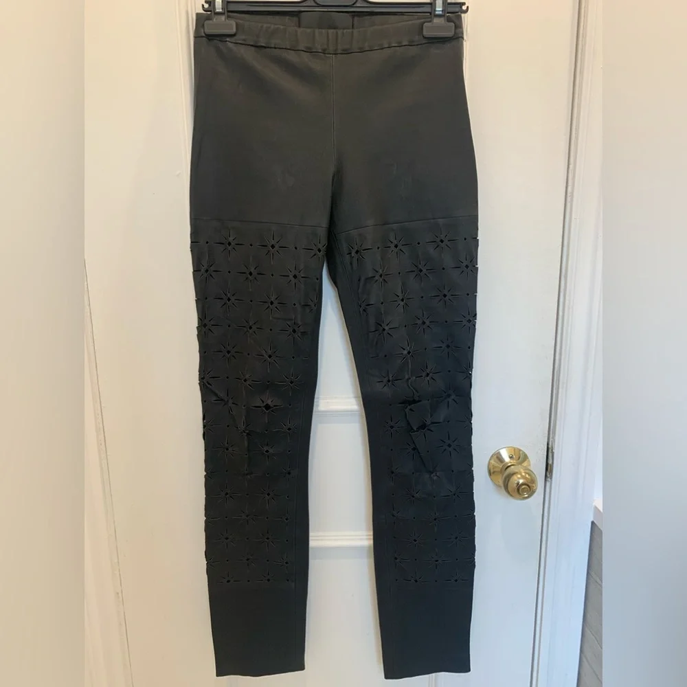Haider Ackermann Black Leather Laser Cut Leggings Size 36/US Size S - Picture 3 of 10